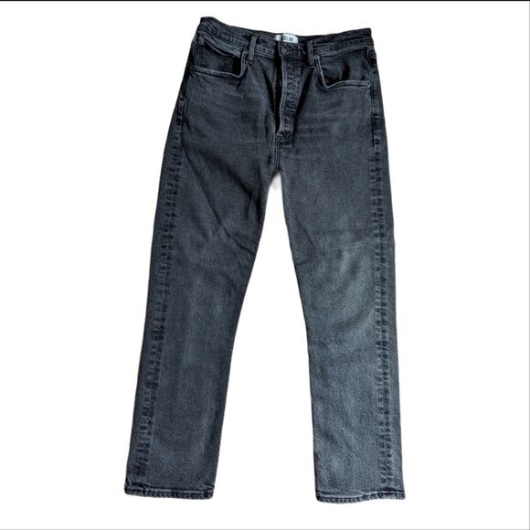 Agolde Riley High Rise Straight Crop Organic Cotton Black Wash Straight Jeans - Picture 1 of 4